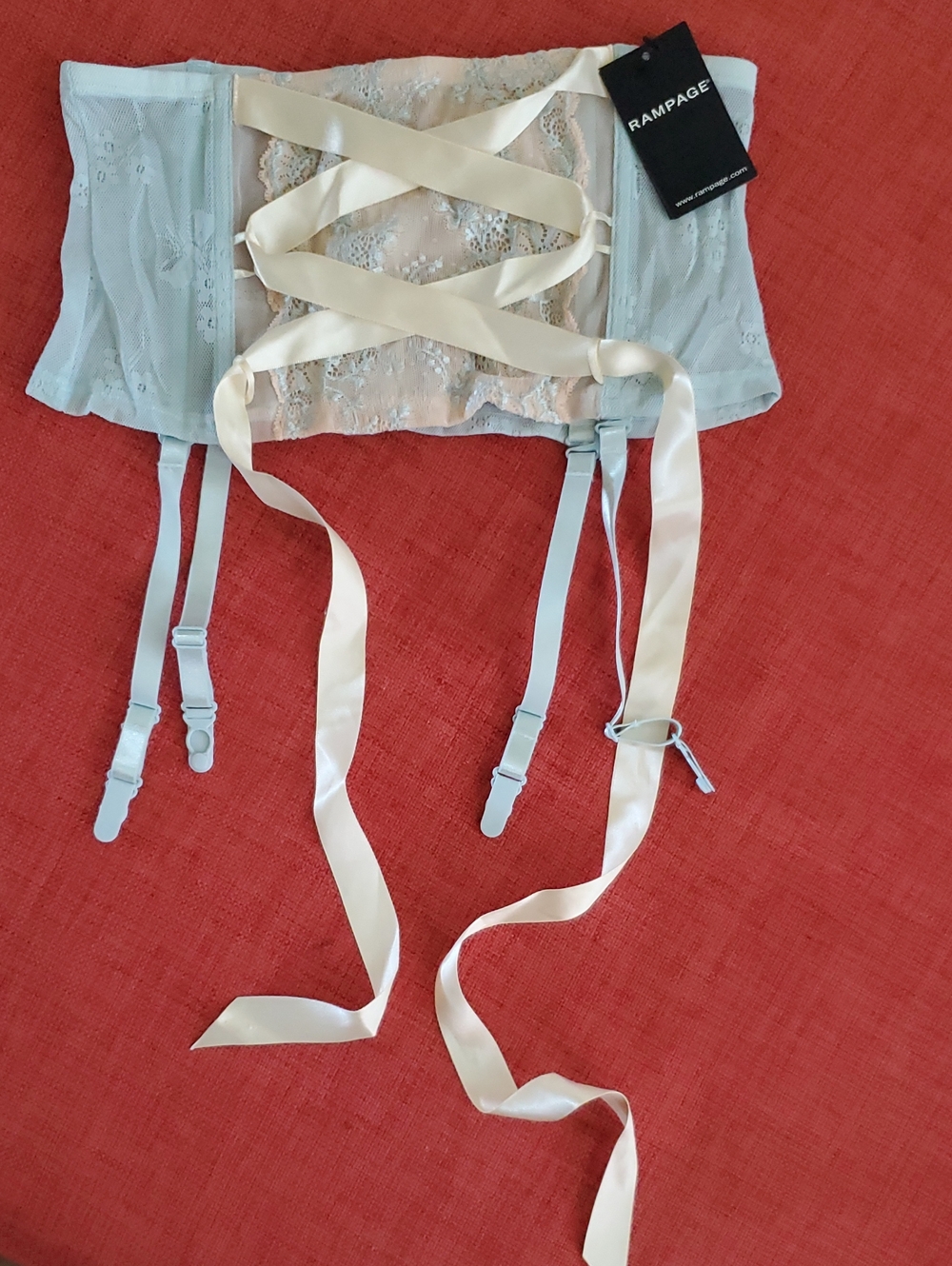 NWT 90's Vintage Rampage Lace-Front Garter Bustier in Pale Blue